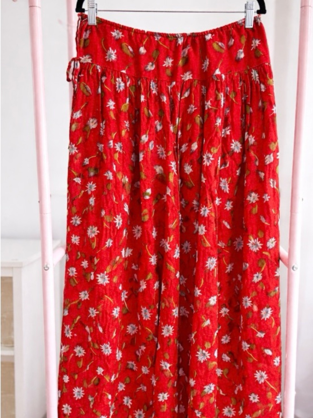 J. Crew Red Floral Midi Skirt with Side Tie